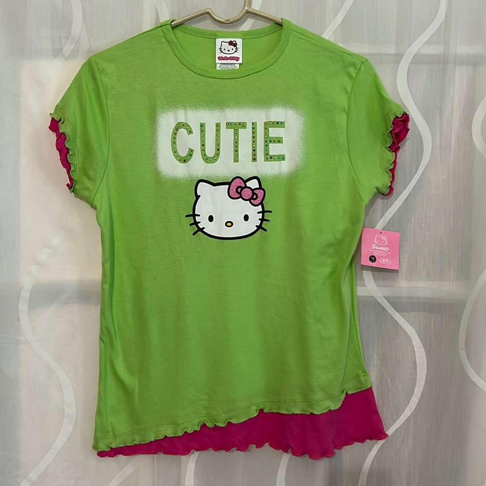 Sanrio, Hello Kitty, Bright Green & Pink Top With Colorful Studs, Size XL